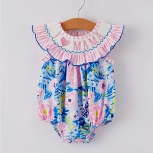 NEW Baby Girls I Love Mama Embroidered Smocked Romper